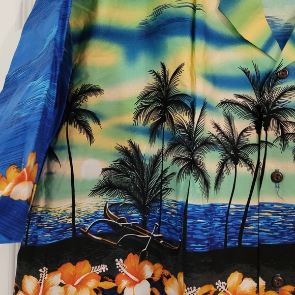 Men Size 2XL The Original Hawaiian Togs Palm Trees button down shirt multicolor - Picture 3 of 6